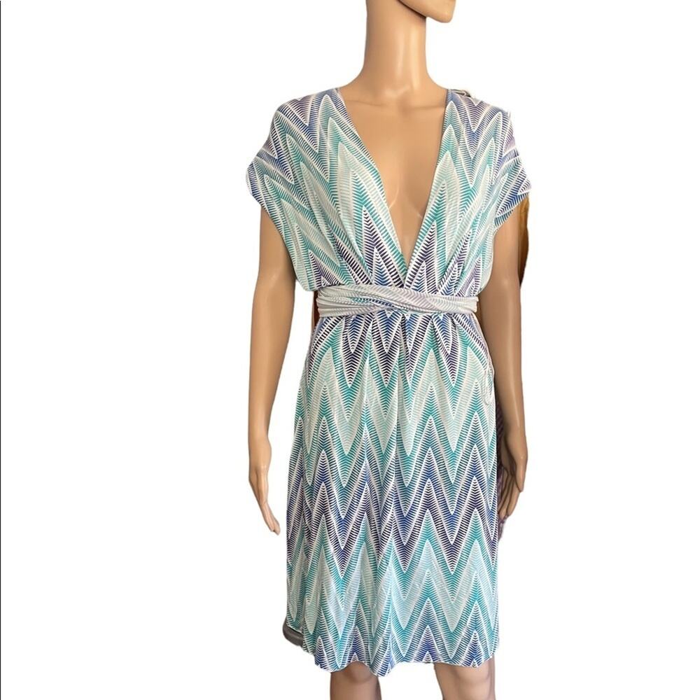 Tart Wrap Mini Dress XS Formal Party Chevron Convertible Eight Way Infinity Blue